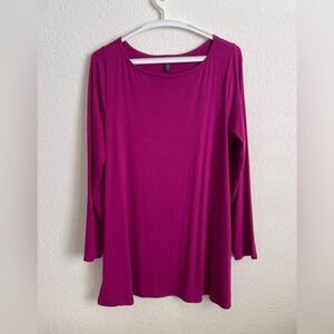 EILEEN FISHER Relaxed Long Sleeve Scoop Neck Pullover Tunic Top Magenta Size L